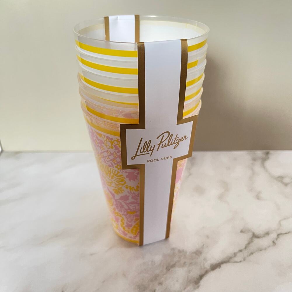 NWT Lilly Pulitzer Royal Zoo 14oz Drinking Glasses Pool Cups Plastic Set 6